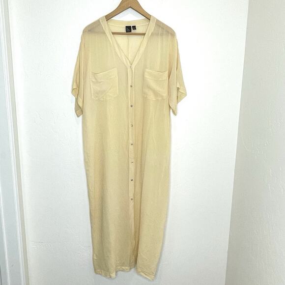 Eileen Fisher The Fisher Project Bone Silk Shirt Dress Womens Medium Midi Sheer - Picture 1 of 6